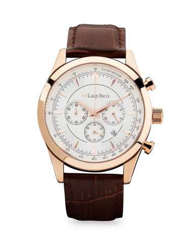 Luigi Ricci Eleganza X10 - Chronograph armbånds ur til mænd & herrer med rosa guld og læder rem