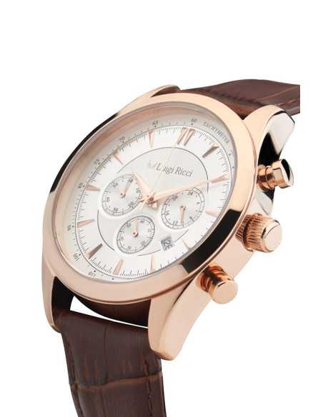 Luigi Ricci Eleganza X10 - Chronograph armbånds ur til mænd & herrer med rosa guld og læder rem