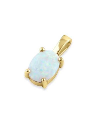 Oval - opal vedhæng med 925 Sterling sølv, hvid opal sten & guldbelægning