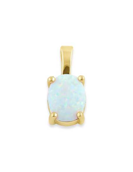 Oval - opal vedhæng med 925 Sterling sølv, hvid opal sten & guldbelægning
