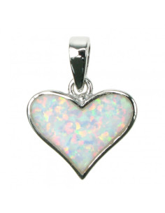 Hjerte - Sølv smykke halskæde med hvid sne opal sten, 925...