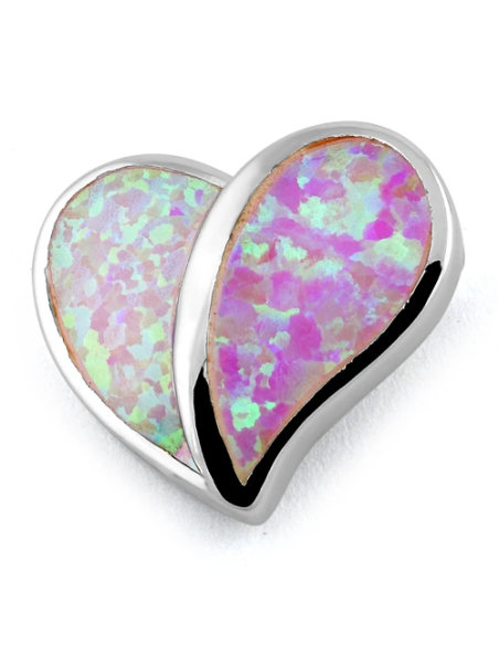 Hjerte - Opal smykke vedhæng med pink opal sten, 925 Sterling sølv & rhodium belægning