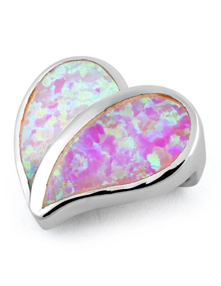 Hjerte - Opal smykke vedhæng med pink opal sten, 925 Sterling sølv & rhodium belægning
