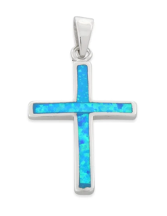 Kors - Opal smykke vedhæng med blå opal sten, 925...