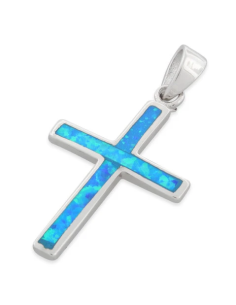 Kors - Opal smykke vedhæng med blå opal sten, 925... 2
