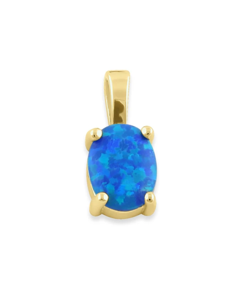 Oval - Opal Smykkesæt med øreringe og vedhæng med blå opal sten, 925 Sterling sølv & guldbelægning