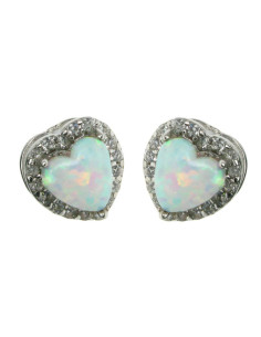 Hjerte - Opal øreringe med hvid sne opal sten, 925...