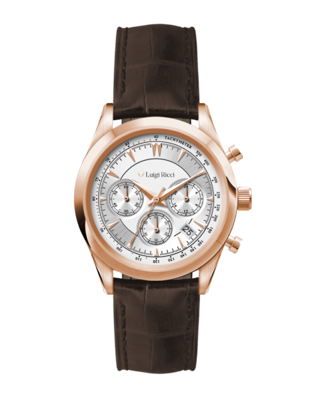 Luigi Ricci Eleganza X11 - Chronograph armbånds ur til kvinder & damer med rosa guld og læder rem