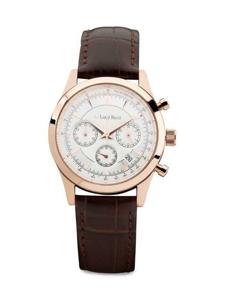 Luigi Ricci Eleganza X11 - Chronograph armbånds ur til kvinder & damer med rosa guld og læder rem