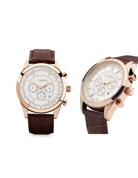 Luigi Ricci Eleganza X10 & X11 gavesæt (Chronograph Armbånds ure til mænd & kvinder) med rosa guld og læder rem