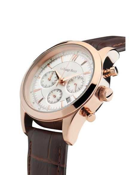Luigi Ricci Eleganza X10 & X11 gavesæt (Chronograph Armbånds ure til mænd & kvinder) med rosa guld og læder rem