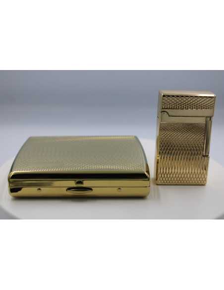 Pakketilbud med Luigi Ricci jet lighter af Derui Guld + Jean Claude cigaretetui guld