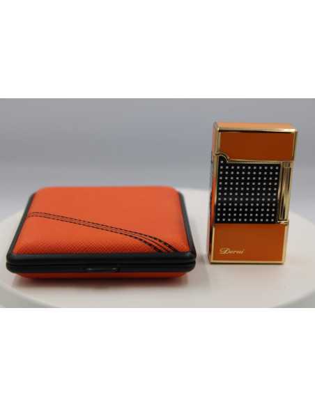 Pakketilbud med Luigi Ricci jet lighter af Derui + Vom Hofe cigaretetui orange/sort