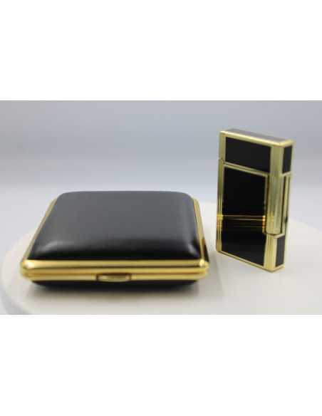 Pakketilbud med Jean Claude Flint Lighter "Dustin" Sort/Guld + Vom Hofe cigaretetui i sort/guld og ægte læder